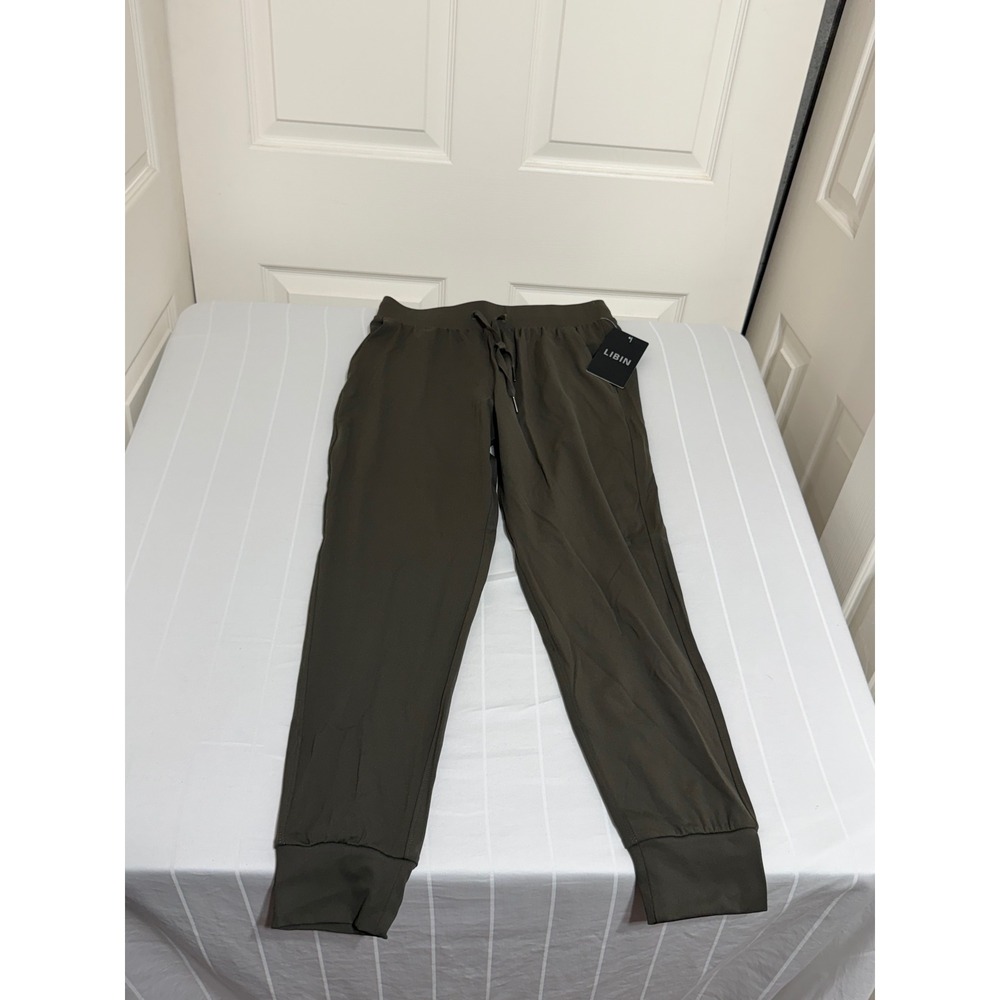 LIBIN Womens Joggers Olive Green Tapered Athletic Hiking Pants Size S NWT